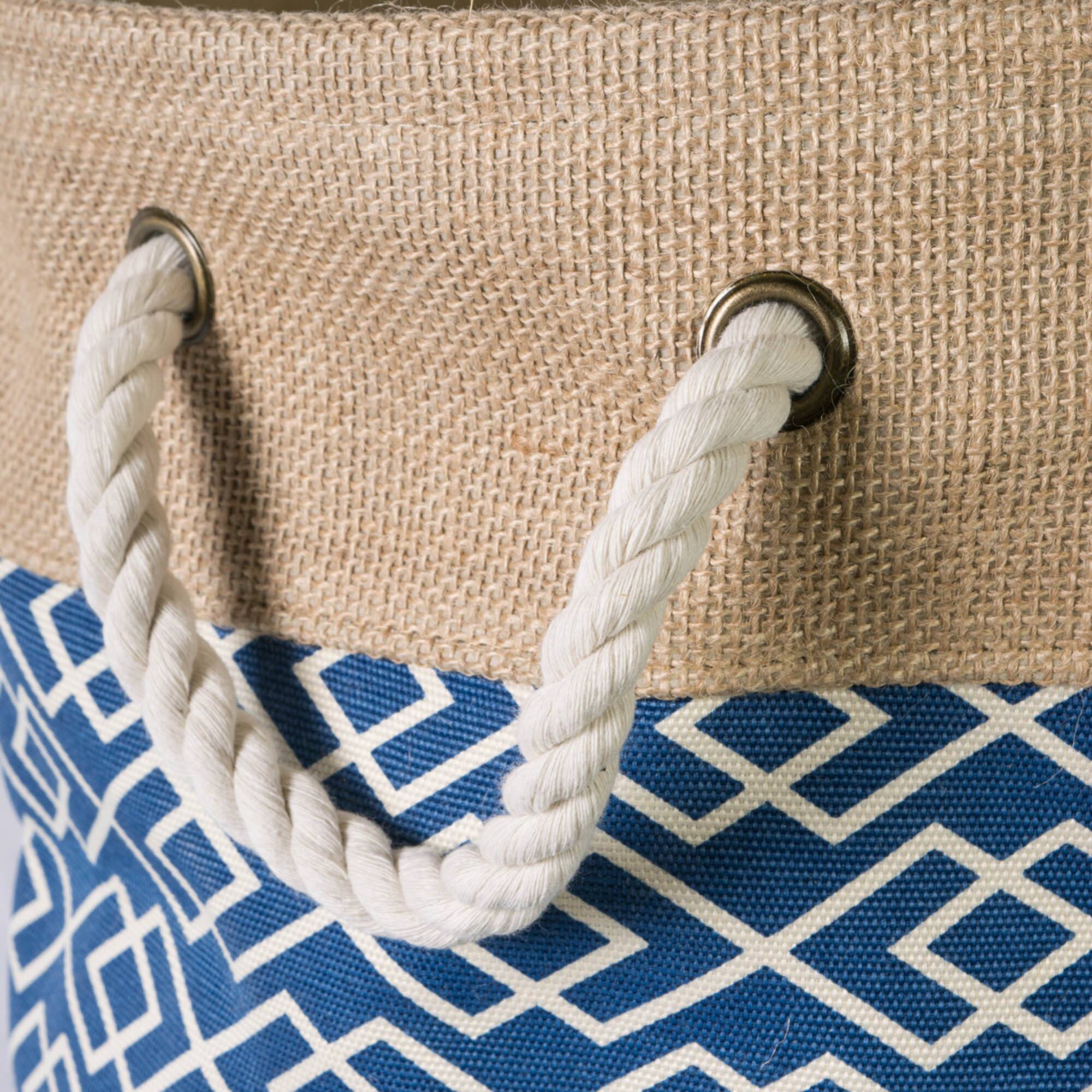 Large Navy Burlap Diamond Round Bin